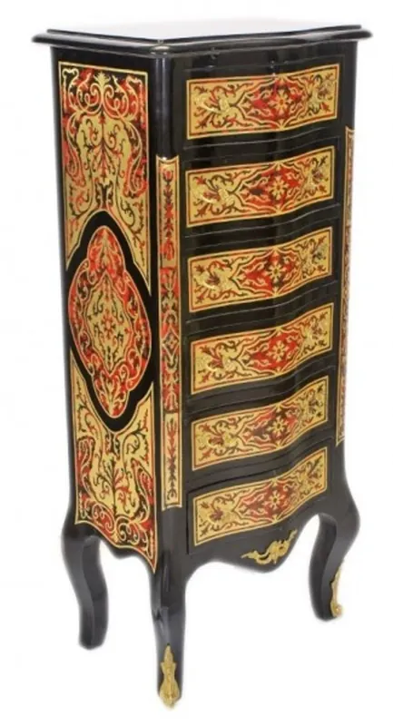 Highlight Casa Padrino Baroque Boulle Chest Black / Gold / Red with 6 drawers - Furniture cabinet sideboard