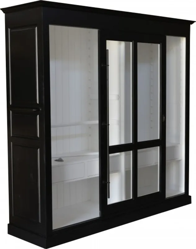 Casa Padrino luxury wardrobe B 226 x H 220 cm haute couture bedroom closet with sliding glass door Black / White - Art Deco Art Nouveau hotel furniture Solange Der Vorrat Reicht