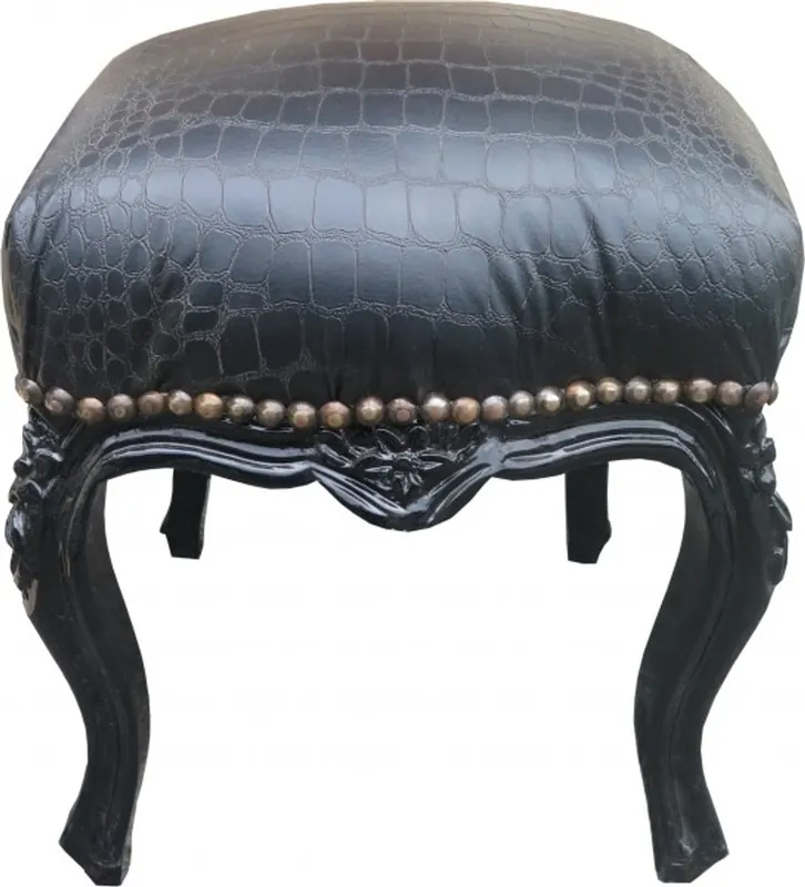 Preisknaller Casa Padrino baroque Tabouret noir / noir Croco cuir hauteur look 40 cm, largeur 35 cm - mobilier baroque