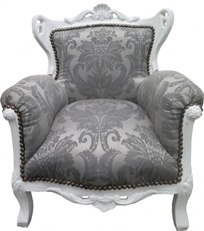 Finale Aktion Casa Padrino Baroque Kids Armchair gray baroque pattern / white - Baroque furniture - Limited Edition