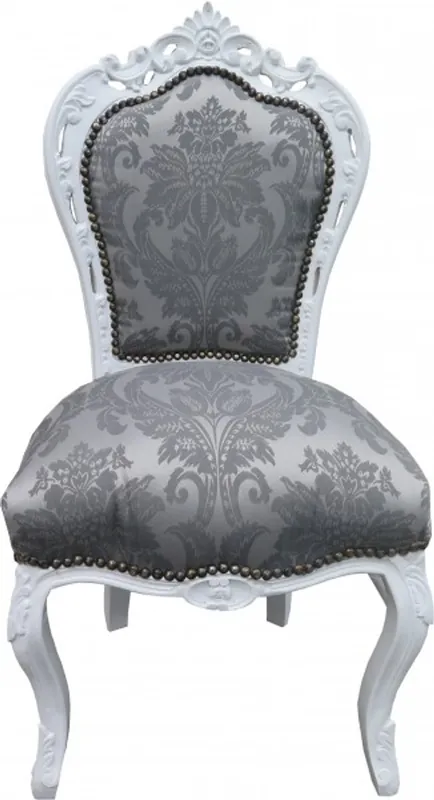 Highlight Casa Padrino baroque dîner président gris Motif / blanc sans accoudoirs - Mobilier Antique - Limited Edition Casa Padrino Baroque Dinner Chair Gray pattern / white without armrests - Antique Furniture - Limited Edition