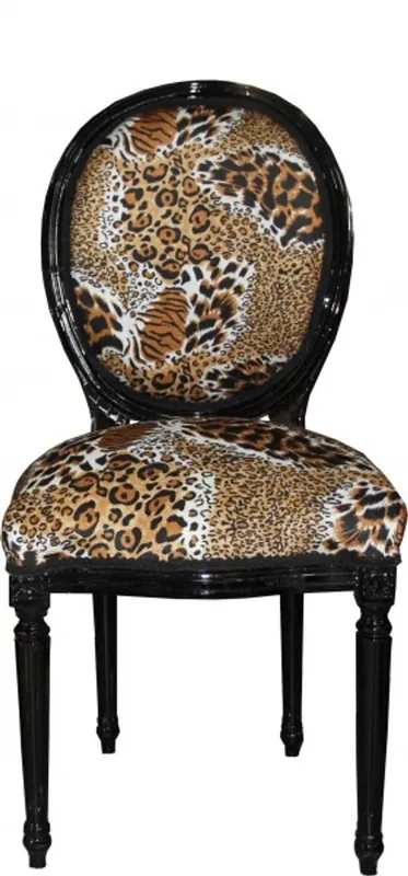 Sichere Zahlung Dîner Casa Padrino baroque Chaise motif tigre médaillon / Noir - Mobilier baroque - Limited Edition