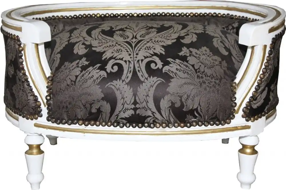 Knallerangebot Casa Padrino Baroque Dogs & Cats sofa Black baroque pattern / White / Gold - Dogs chair seat dog bed cat bed dog cat furniture