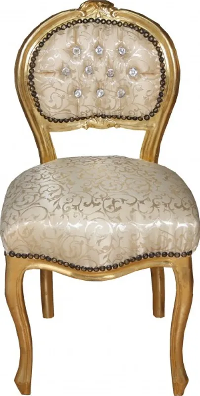 Motif crème chaise Casa Padrino Ladys / or avec strass bling bling - chaise coiffeuse Meistverkauft