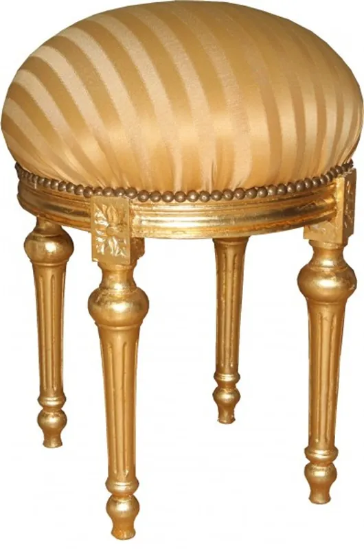 Wochenendangebot Casa Padrino baroque Tabouret - rayures d'or crème ronde Tabouret / or - tabourets de meubles baroques