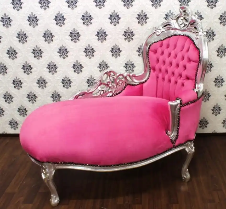 Neue Ware Baroque Kids Chaise Pink / Silver - Recamiere baroque furniture