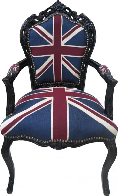 Versand Am Gleichen Tag Casa Padrino baroque Chaise de dîner avec accoudoirs Union Jack / Noir - Meubles