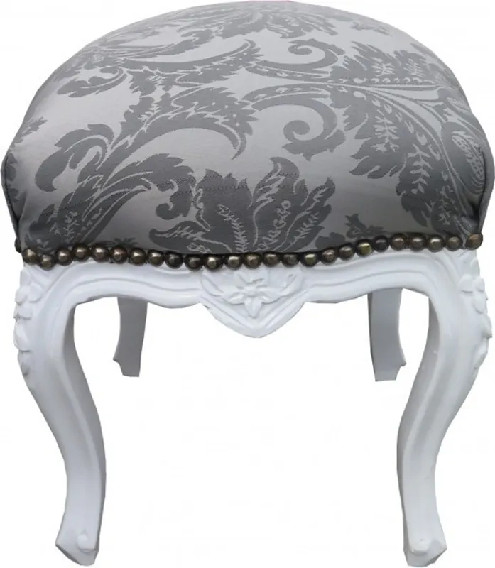 Casa Padrino baroque Tabouret gris Motif / Blanc Hauteur 40 cm, largeur 35 cm - Mobilier baroque Saisonangebot