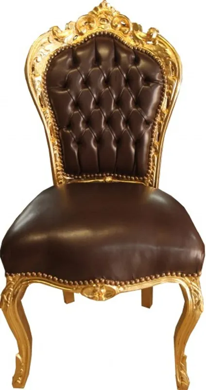 Neue Kollektion Dîner Casa Padrino baroque Chaise optique en cuir marron / or - Meubles