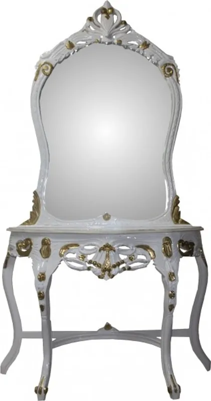 Bestpreis Casa Padrino Baroque Mirror Console White / Gold with Marble Panel - Console - Makeup - Limited Edition