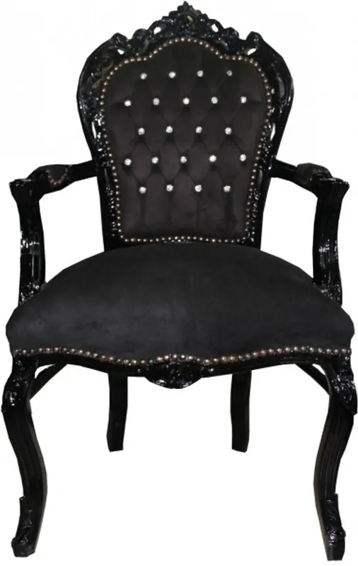 Aktuell Casa Padrino baroque dîner Chaise noir / noir avec accoudoirs et pierres bling bling bling - Limited Edition