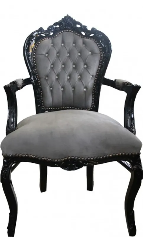 Casa Padrino gris baroque Chaise de dîner / noir avec accoudoirs et pierres bling bling bling - Limited Edition Knallerangebot