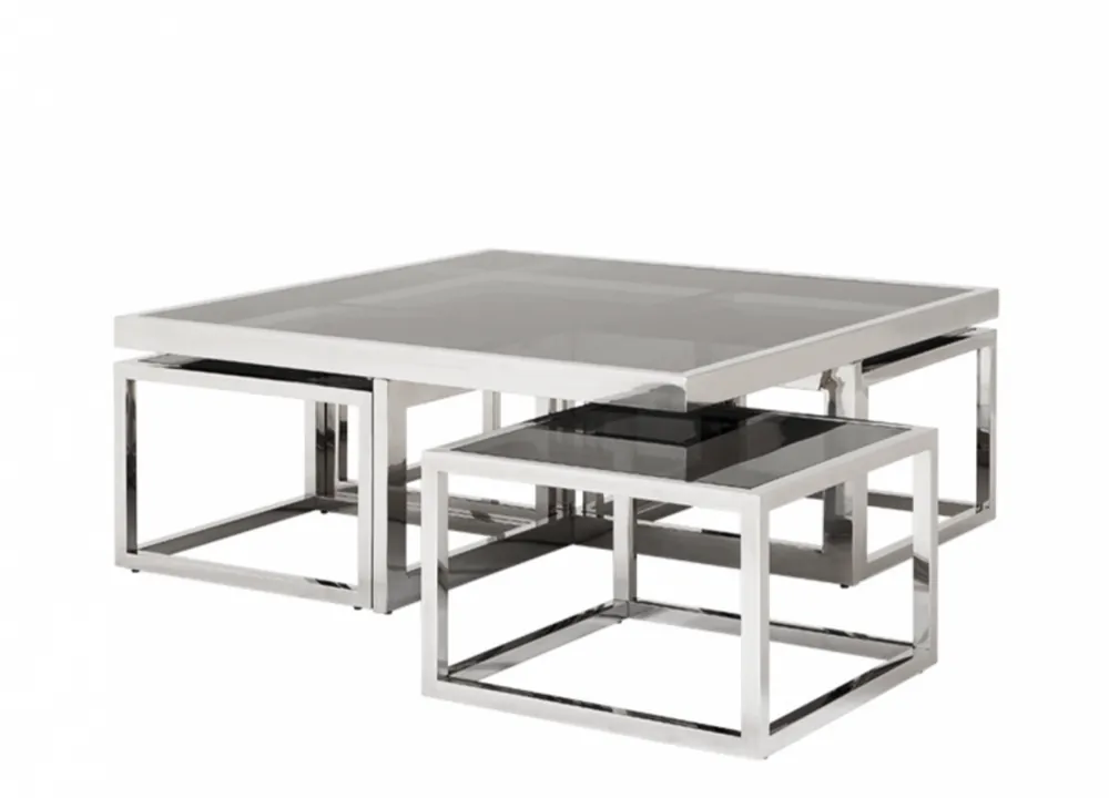 Top-Seller Casa Padrino Art Deco luxury coffee table set of 5 with smoke glass - living room coffee table - Luxury Quality