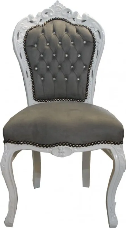 Super-Preis Casa Padrino Dîner baroque Chaise noir / blanc avec strass bling bling - style antique Meubles Casa Padrino Baroque Dining Chair Gray / White with Bling Bling Glittering - Furniture Antique style