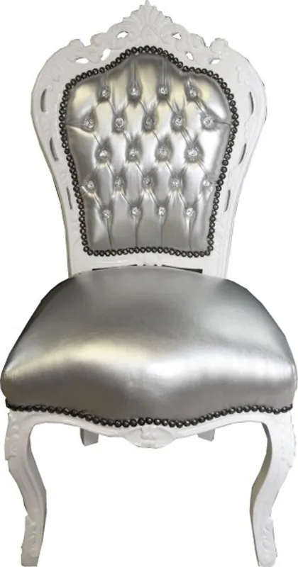 Dîner Casa Padrino baroque Fauteuil d'argent look cuir / blanc avec strass bling bling Preisknaller