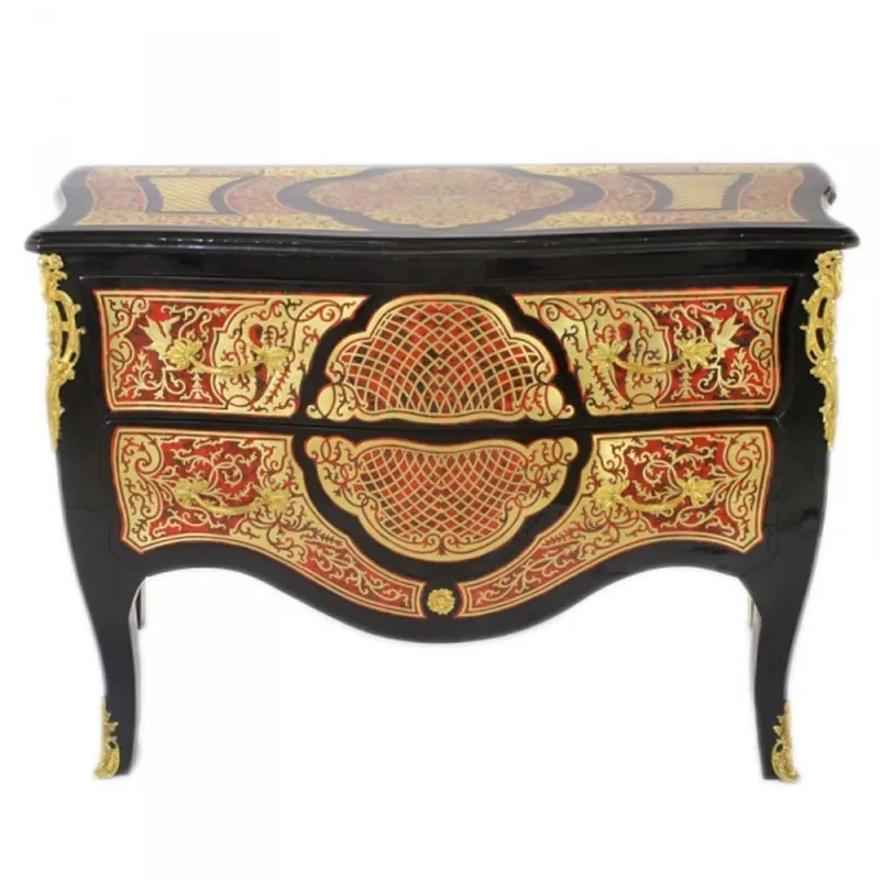Jetzt Kaufen Casa Padrino Baroque Boulle Chest of drawers black / gold / red 130cm - furniture cabinet sideboard