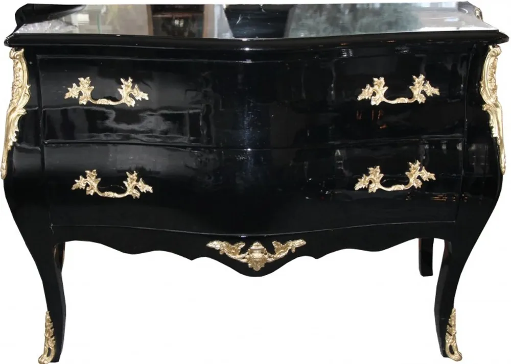 Casa Padrino Baroque chest Black 120 cm with silver metal applications Versand Am Gleichen Tag