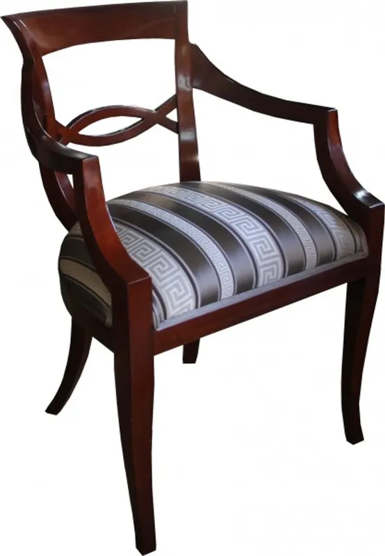 Casa Padrino Biedermeier chaise à manger de luxe avec tissu brun motif méandre Mod2 - Meubles Restaurant Hôtel Restauration Markenprodukt