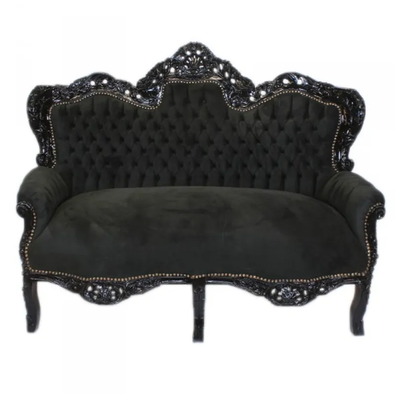 Casa Padrino Baroque 2 seater Sofa Master Black / Black - Living Room Couch Lounge Must-Have