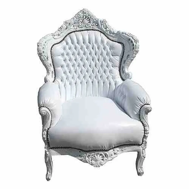 Abverkauf Baroque Armchair "King" white / white leather look