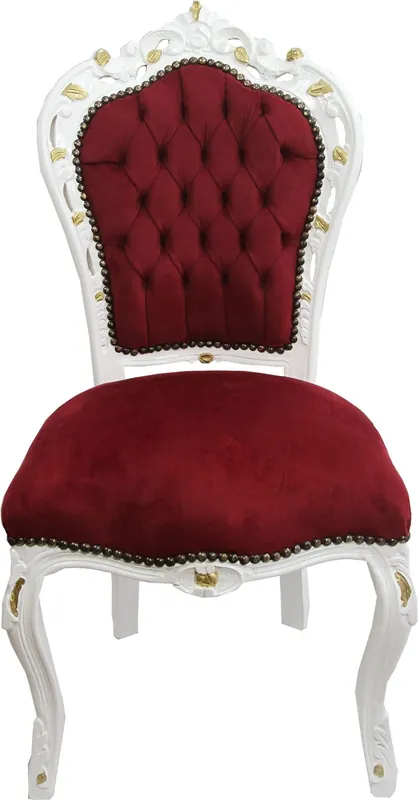 Casa Padrino baroque dîner Chaise Bordeaux / blanc avec de la peinture d'or - meubles anciens Markenprodukt