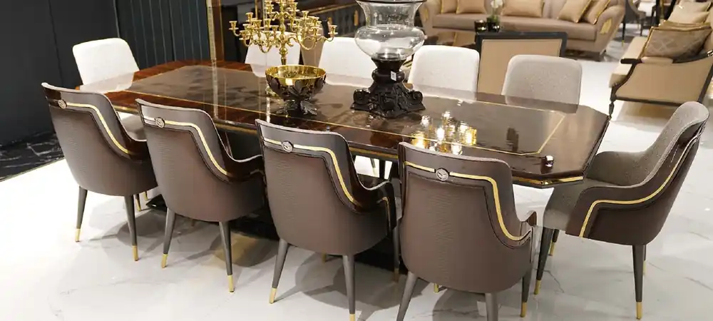 Heißes Angebot Casa Padrino Luxury Dining Room Set Gray / Brown / Gold - 1 Dining Table & 10 Dining Chairs - Luxury Dining Room Furniture - Luxury Quality