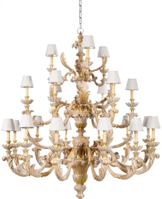 Casa Padrino luxury baroque chandelier natural / white / gray / silver Ø 150 x H. 164 cm - Hand carved baroque style solid wood chandelier - Noble & Magnificent - Luxury quality - Made in Italy Direkt Vom Hersteller