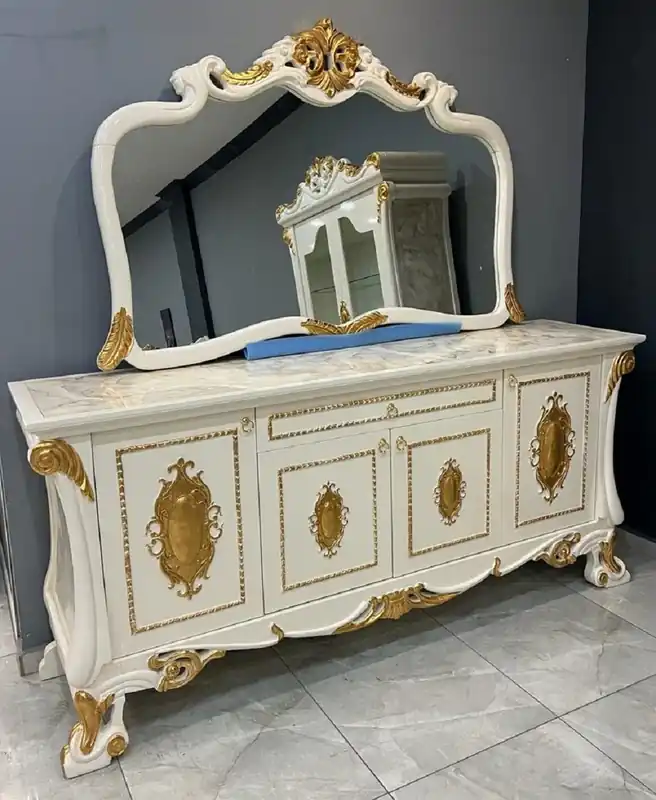 Casa Padrino luxury baroque sideboard 225 cm with mirror white / gold Direkt Vom Hersteller