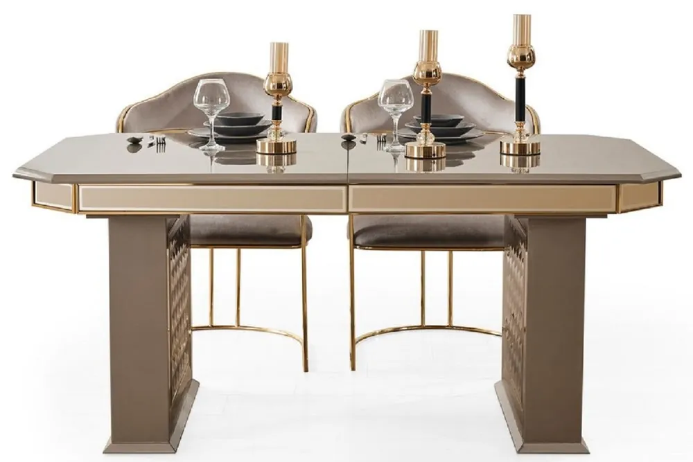 Casa Padrino Luxury Art Deco Dining Room Set Gray / Gold - 1 Extendable Dining Table & 4 Chairs Preisreduziert