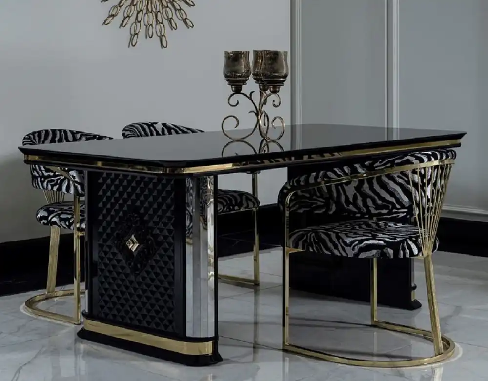 Nur Heute Casa Padrino Luxury Art Deco Dining Room Set Black / Gold - 1 Dining Table & 4 Chairs