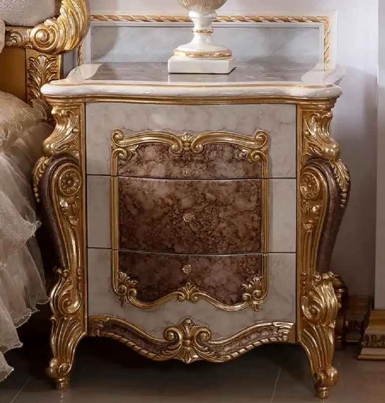 Casa Padrino luxury baroque bedside table with 3 drawers white / brown / gold Direkt Vom Hersteller