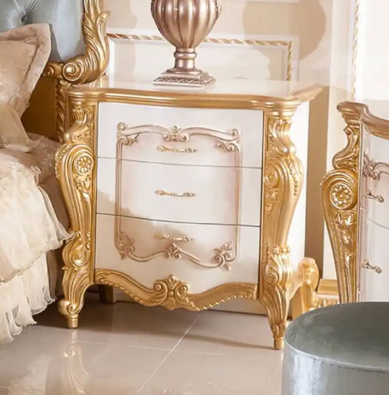 Casa Padrino luxury baroque bedside table white / brown / gold 75 cm Neu Im Sortiment