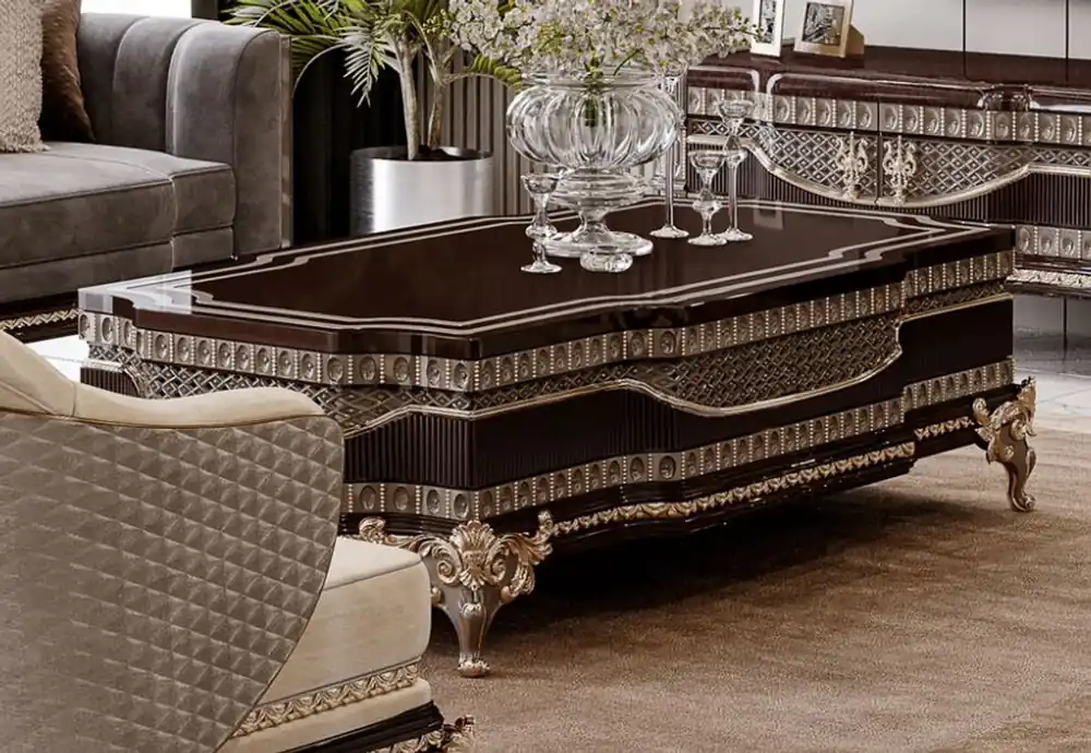 Casa Padrino luxury baroque coffee table dark brown / gray / gold 156 cm Preisknaller