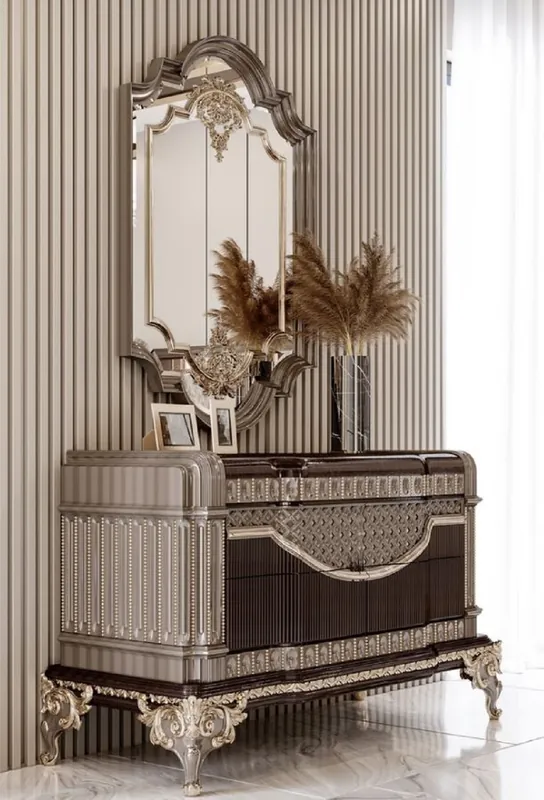 Casa Padrino luxury baroque dresser with wall mirror dark brown / gray / gold Garantierte Lieferung