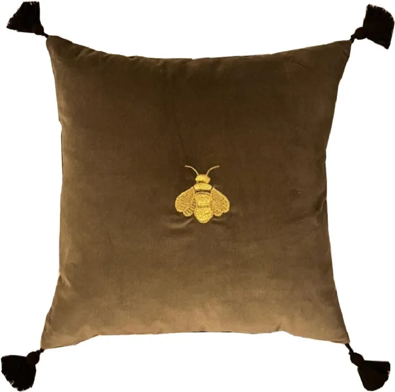 Neu Casa Padrino luxury decorative pillow with tassels bee olive / gold 45 x 45 cm