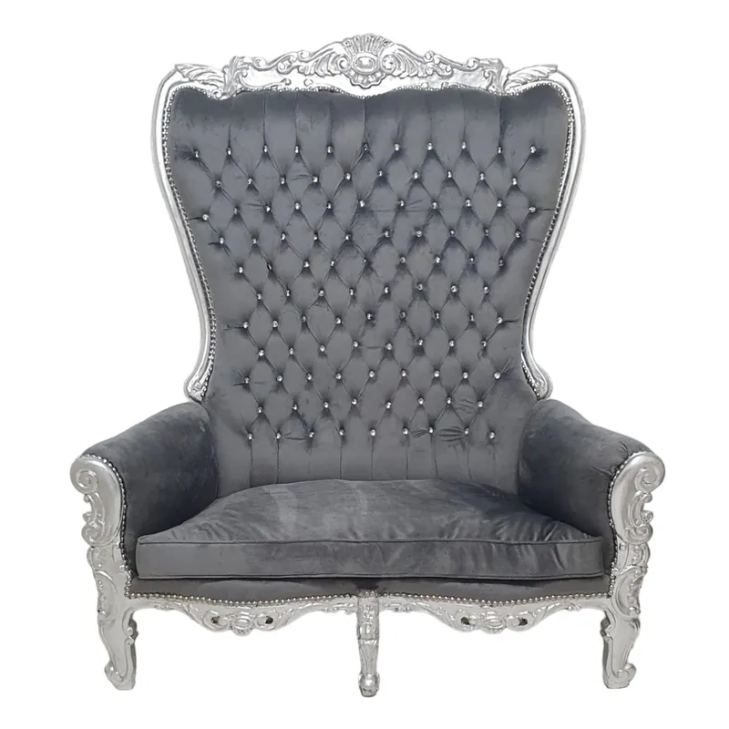 Casa Padrino Baroque Double Throne Armchair Gray Silver Bling Stones Versand Am Gleichen Tag