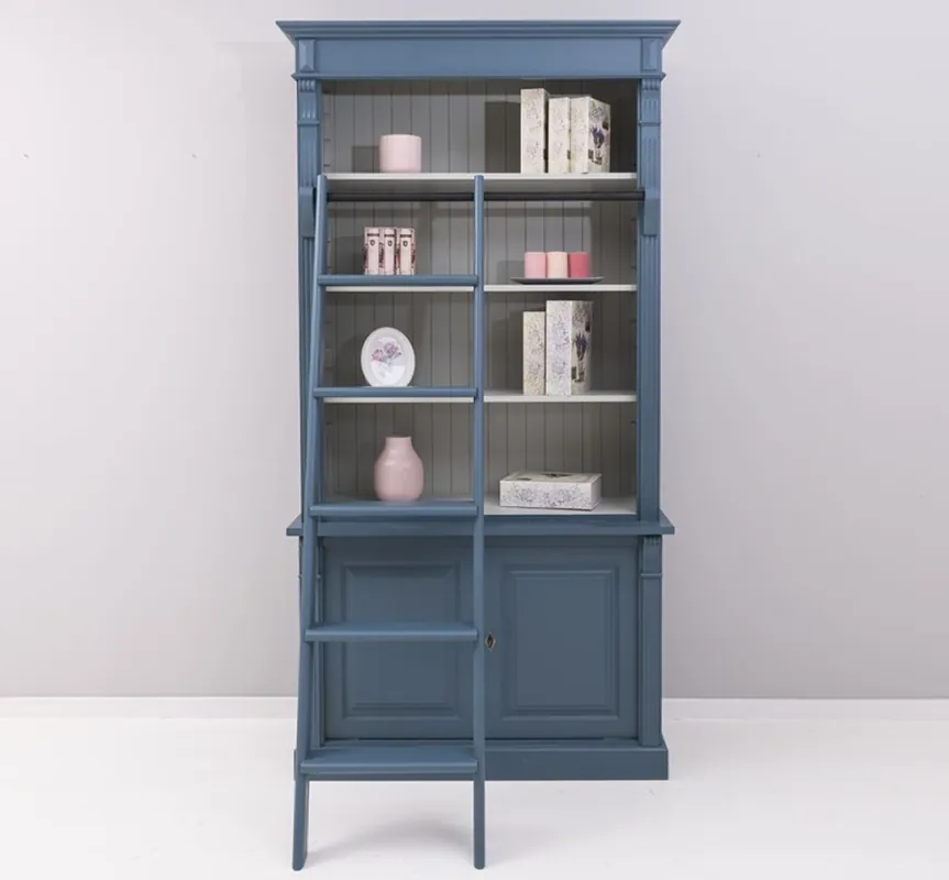 Preisknaller Casa Padrino country house style bookcase with ladder steel blue gray