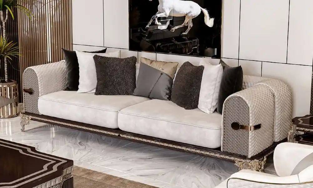 Markenprodukt Casa Padrino luxury baroque sofa cream / gray / dark brown / gold