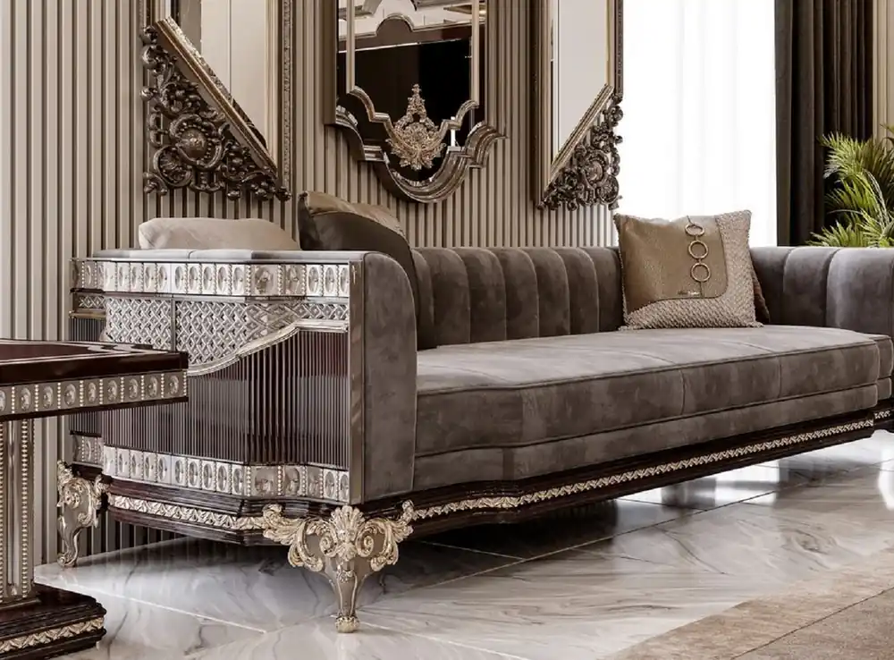 Casa Padrino luxury baroque sofa gray / dark brown / gold 265 cm Preiswert