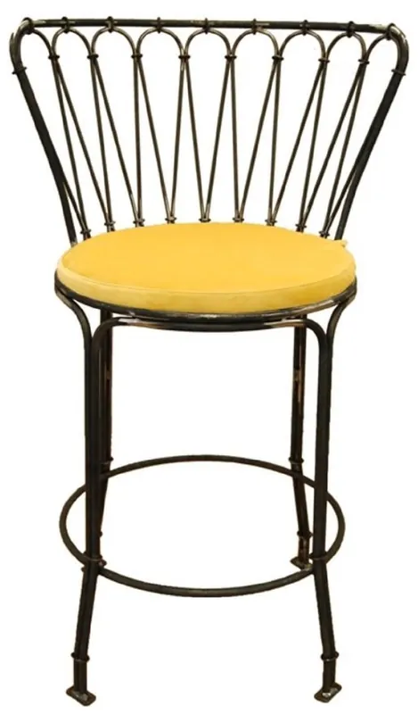 Casa Padrino luxury Art Nouveau wrought iron bar chair with seat cushion black / yellow H. 110 cm Beliebt
