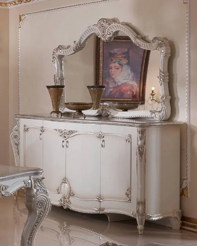 Casa Padrino luxury baroque sideboard with wall mirror white / cream / silver Neuheit