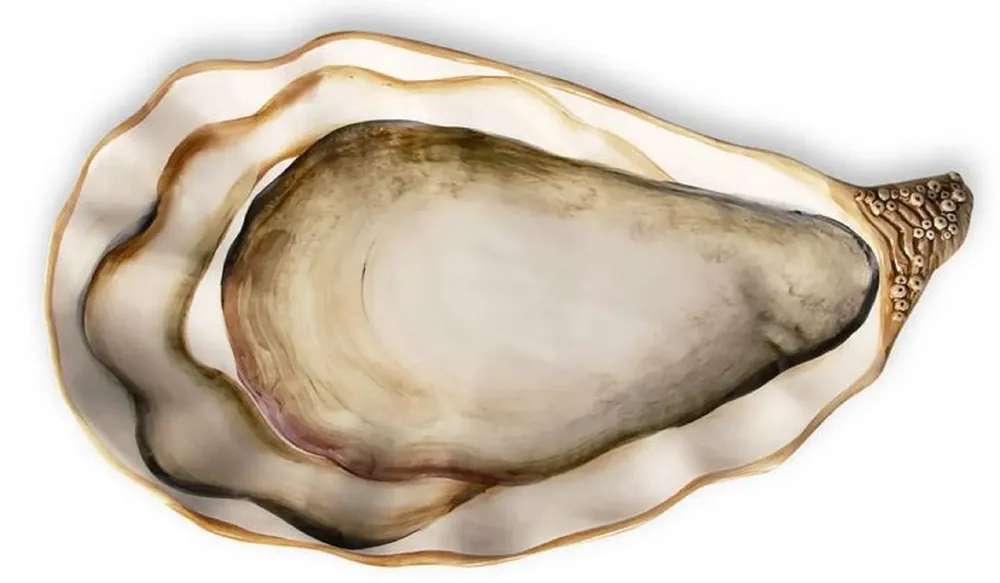 Begrenztes Angebot Casa Padrino Luxury Ceramic Serving Tray in Oyster Shape Brown / White 47 cm - Made in Italy