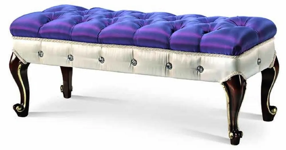 Casa Padrino luxury baroque bench blue / white / dark brown / gold 110 cm - Made in Italy Neue Ware