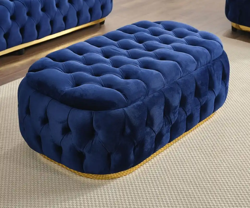 Casa Padrino luxury Chesterfield velvet stool blue / gold 110 cm Wochenendangebot