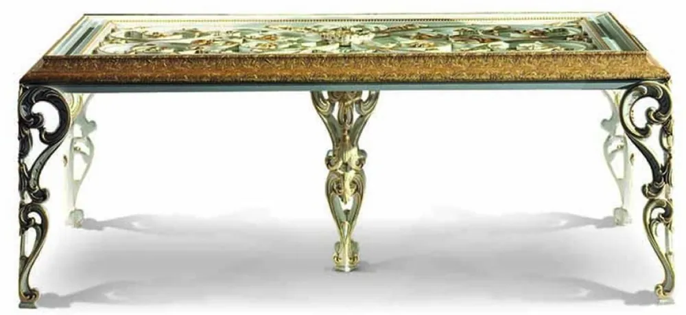 Casa Padrino luxury baroque dining table with glass top ivory / gold 212 cm - Made in Italy Heißes Angebot