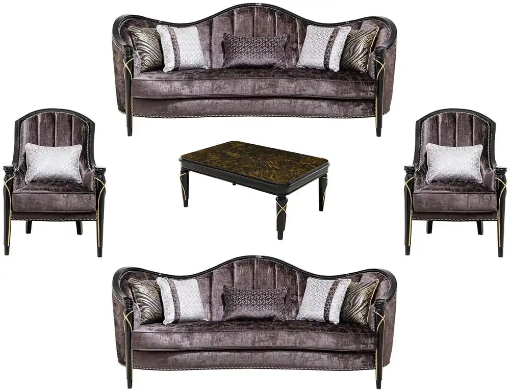 Knallerangebot Casa Padrino Luxury Baroque Living Room Furniture Set Purple / Black / Gold