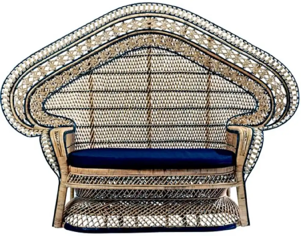 Casa Padrino vintage rattan garden sofa natural / blue 200 cm Heißes Angebot