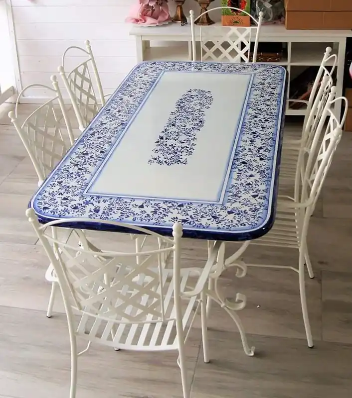 Sofort Bestellen Casa Padrino Luxury Art Nouveau Wrought Iron Garden Furniture Set Blue / White - Made in Italy