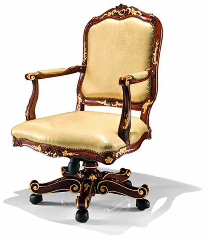 Casa Padrino Luxury Baroque Leather Desk Chair Beige / Brown / Gold Markenware