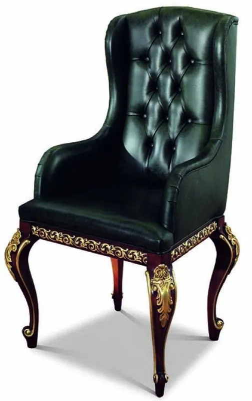 Casa Padrino Luxury Baroque Dining Room Chair with Armrests Dark Green / Dark Brown / Gold - Made in Italy Jetzt Bestellen